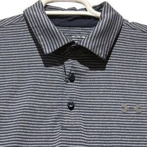 Under Armour Men's Heatgear Loose Fit Navy Striped Grey Golf Polo Shirt XL